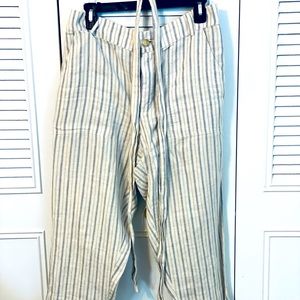 LOU & GREY SOLD AT LOFT!  BRAND NEW LINEN PANTS. GREY/CREAM/LIGHT GREY STRIPES.